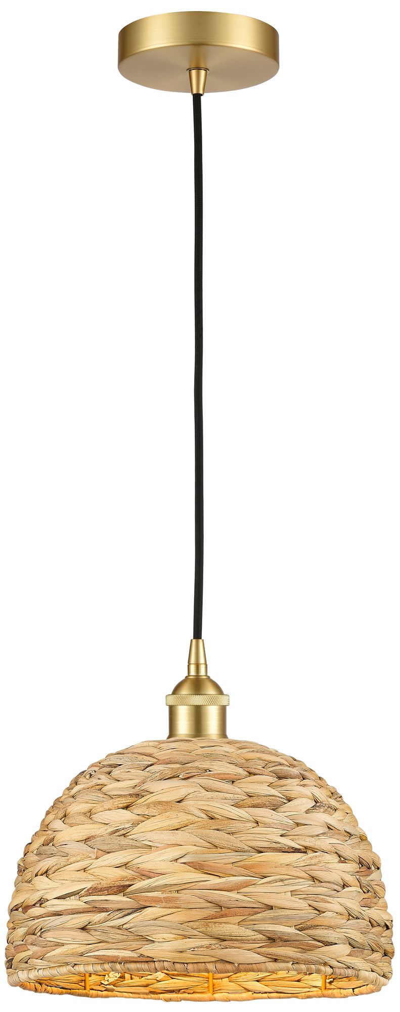 Edison Woven Rattan 12" Wide Satin Gold Cord Hung Mini Pendant With