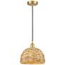 1_Edison Woven Rattan 12" Wide Satin Gold Cord Hung Mini Pendant With