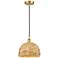 Edison Woven Rattan 12" Wide Satin Gold Cord Hung Mini Pendant With