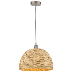Edison Woven Rattan 16"W Brushed Satin Nickel Cord Hung Mini Pendant