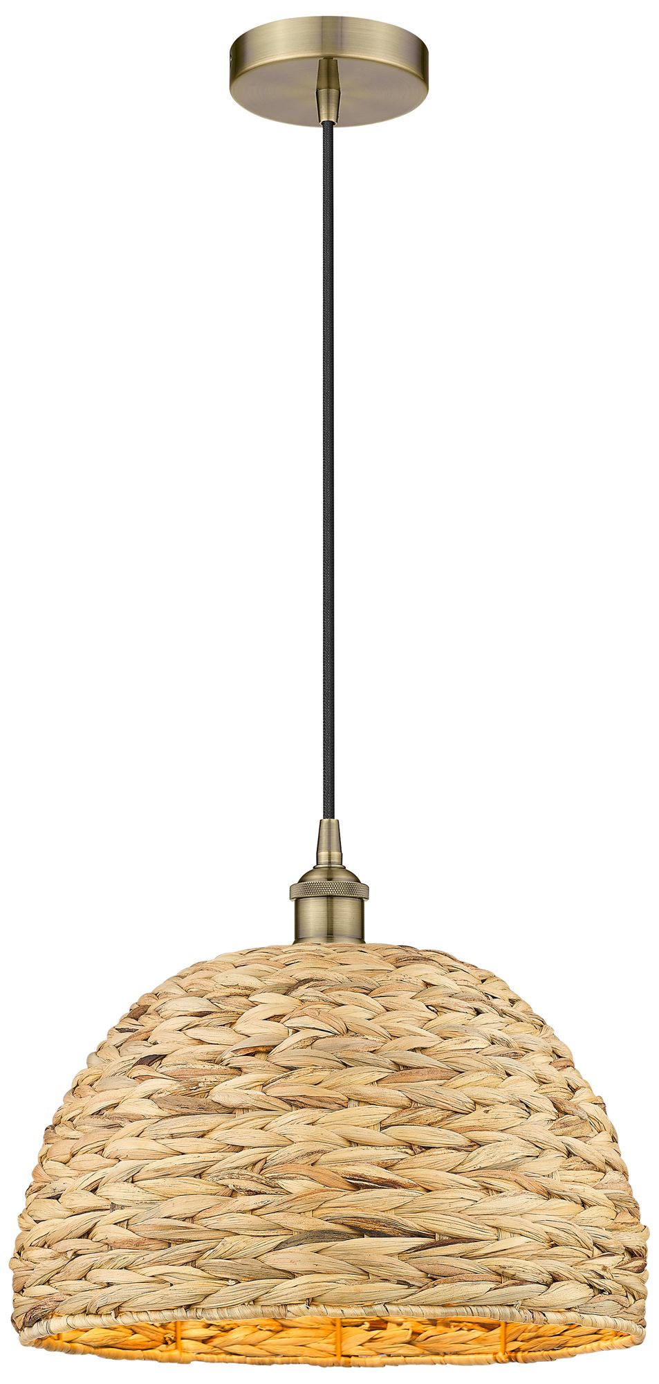 Edison Woven Rattan 16" Wide Antique Brass Cord Hung Mini Pendant