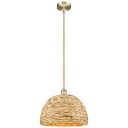 Edison Woven Rattan 16" Wide Antique Brass Stem Hung Mini Pendant