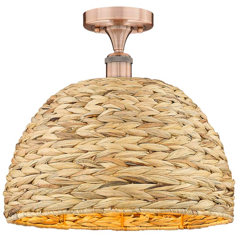 Image 1 Edison Woven Rattan 16" Wide Antique Copper Semi.Flush Mount With