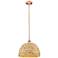 Edison Woven Rattan 16" Wide Antique Copper Stem Hung Mini Pendant