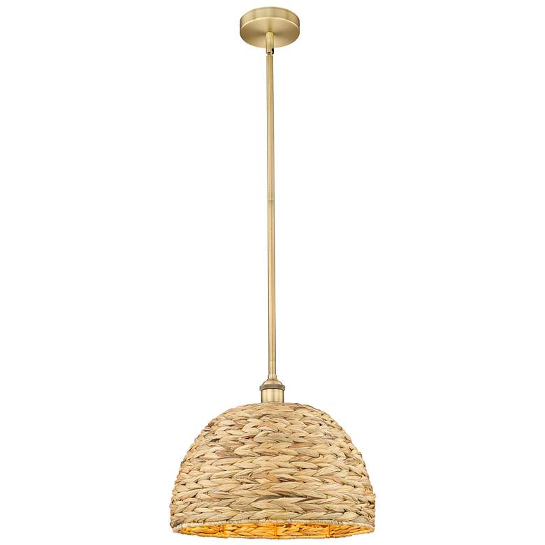 Image 1 Edison Woven Rattan 16" Wide Brushed Brass Stem Hung Mini Pendant