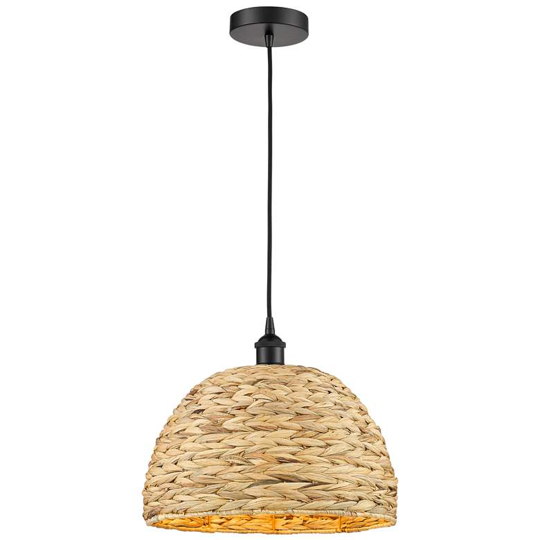 Image 1 Edison Woven Rattan 16" Wide Matte Black Cord Hung Mini Pendant With