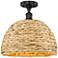 Edison Woven Rattan 16" Wide Matte Black Semi.Flush Mount With