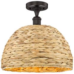 Edison Woven Rattan 16" Wide Oil Rubbed Bronze Semi.Flush Mount With