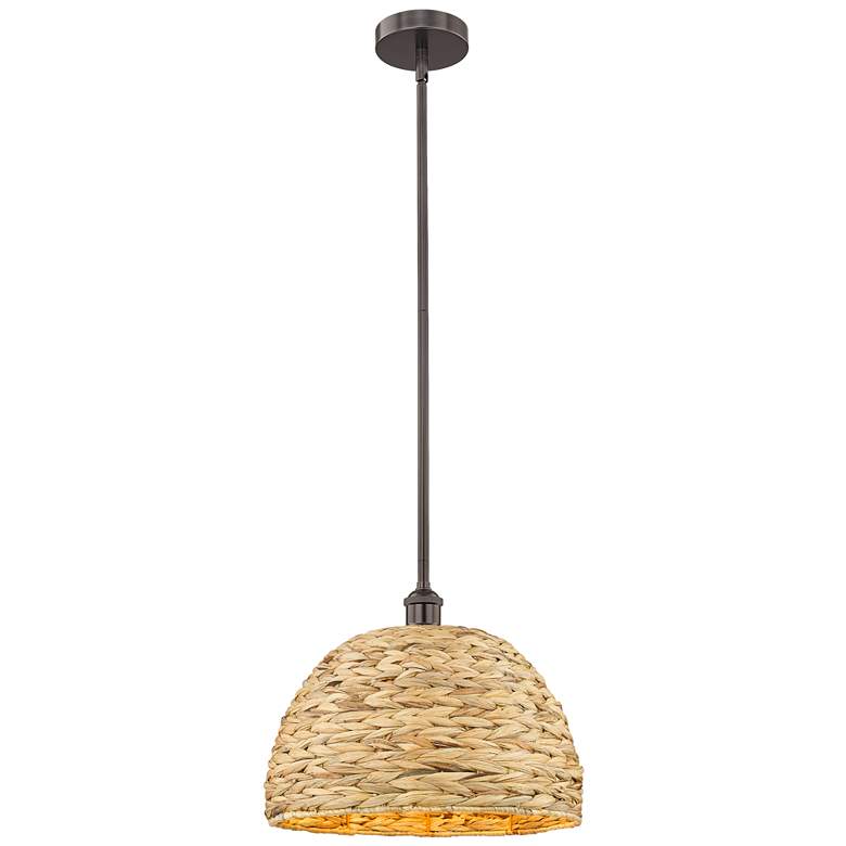 Image 1 Edison Woven Rattan 16" Wide Oil Rubbed Bronze Stem Hung Mini Pendant