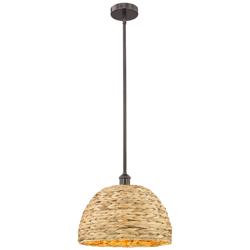 Edison Woven Rattan 16" Wide Oil Rubbed Bronze Stem Hung Mini Pendant
