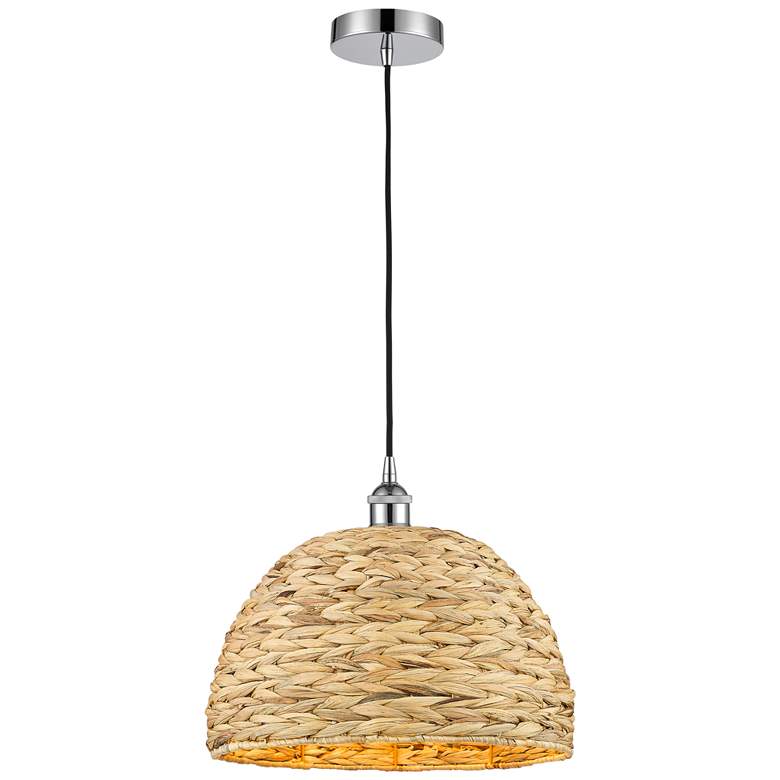 Image 1 Edison Woven Rattan 16" Wide Polished Chrome Cord Hung Mini Pendant