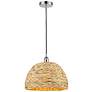 1_Edison Woven Rattan 16" Wide Polished Chrome Cord Hung Mini Pendant