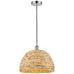 Edison Woven Rattan 16" Wide Polished Chrome Cord Hung Mini Pendant