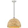 1_Edison Woven Rattan 16" Wide Polished Nickel Cord Hung Mini Pendant
