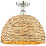 Edison Woven Rattan 16" Wide Polished Nickel Semi.Flush Mount With