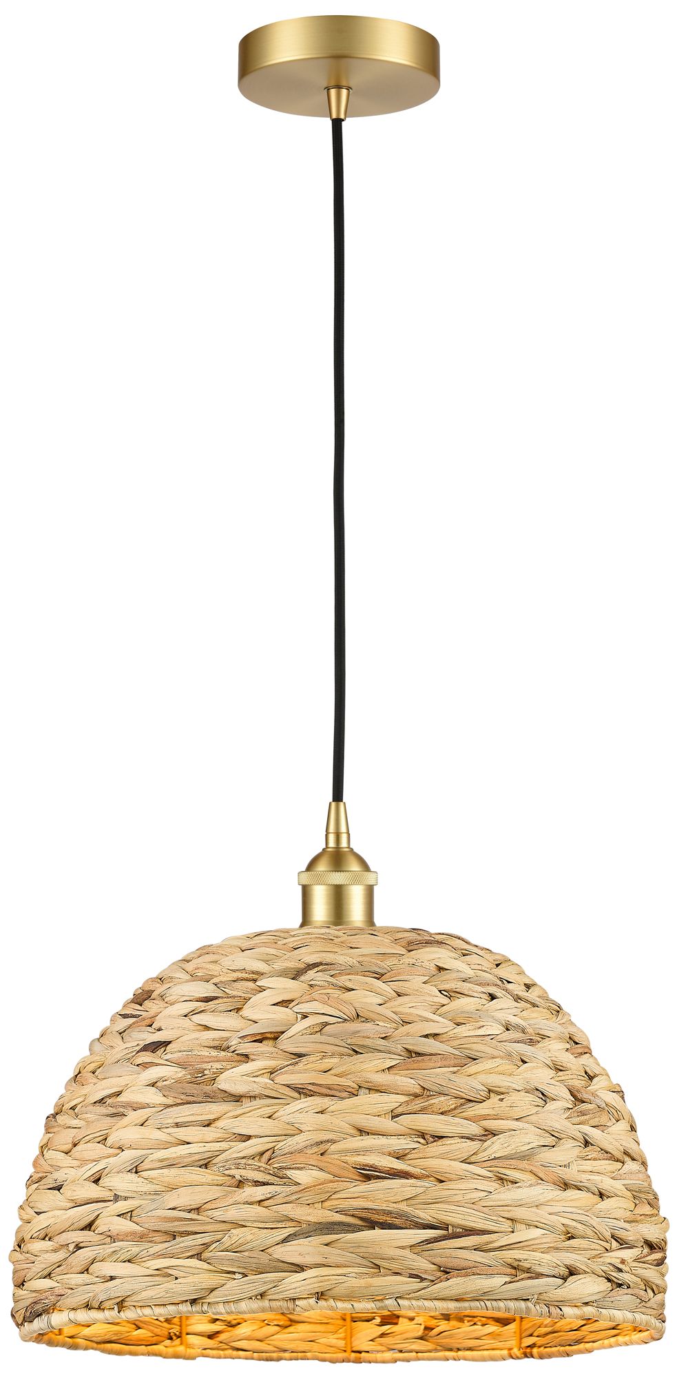 Edison Woven Rattan 16" Wide Satin Gold Cord Hung Mini Pendant With