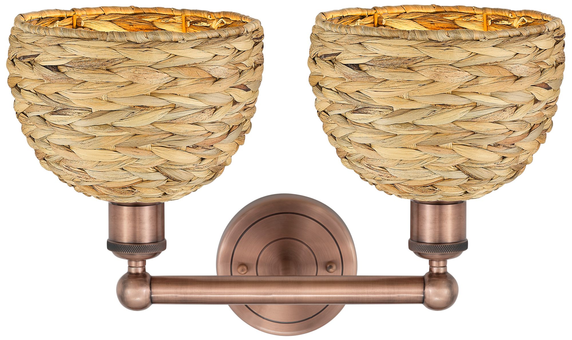 Image 2 Edison Woven Rattan 17" Wide 2 Light Antique Copper Vanity Light With more views