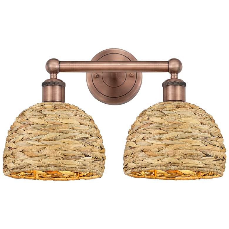 Image 1 Edison Woven Rattan 17" Wide 2 Light Antique Copper Vanity Light With