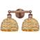 Edison Woven Rattan 17" Wide 2 Light Antique Copper Vanity Light With