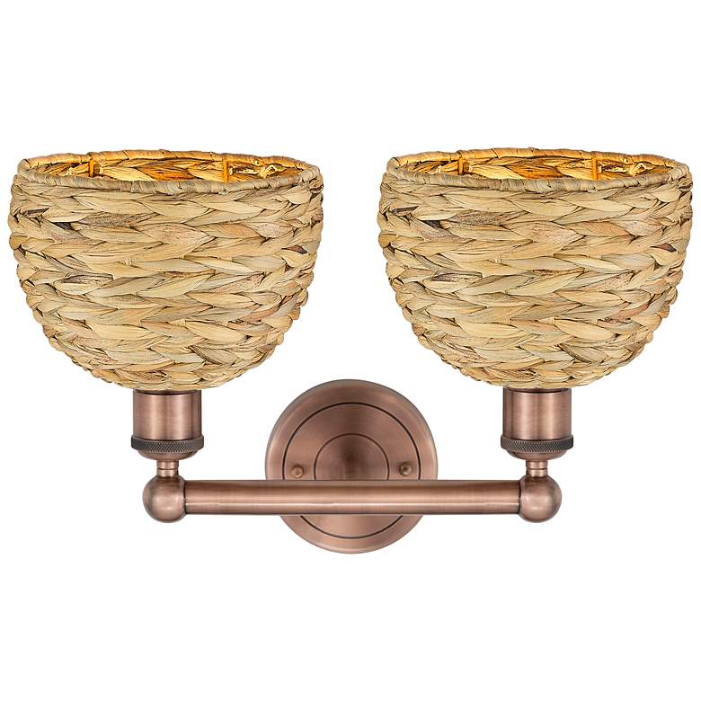 Image 2 Edison Woven Rattan 17" Wide 2 Light Antique Copper Vanity Light With more views