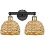 1_Edison Woven Rattan 17" Wide 2 Light Black Antique Brass Vanity Light