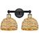 Edison Woven Rattan 17" Wide 2 Light Black Antique Brass Vanity Light