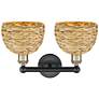 2_Edison Woven Rattan 17" Wide 2 Light Black Antique Brass Vanity Light more views