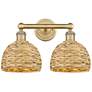 1_Edison Woven Rattan 17" Wide 2 Light Brushed Brass Vanity Light With
