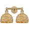 Edison Woven Rattan 17" Wide 2 Light Brushed Brass Vanity Light With