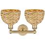 2_Edison Woven Rattan 17" Wide 2 Light Brushed Brass Vanity Light With more views