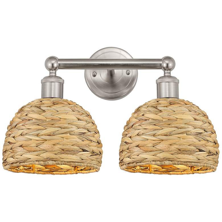 Image 1 Edison Woven Rattan 17" Wide 2 Light Brushed Satin Nickel Vanity Light