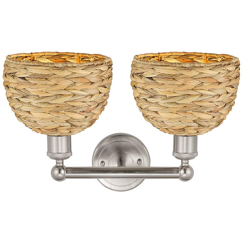 Image 2 Edison Woven Rattan 17" Wide 2 Light Brushed Satin Nickel Vanity Light more views