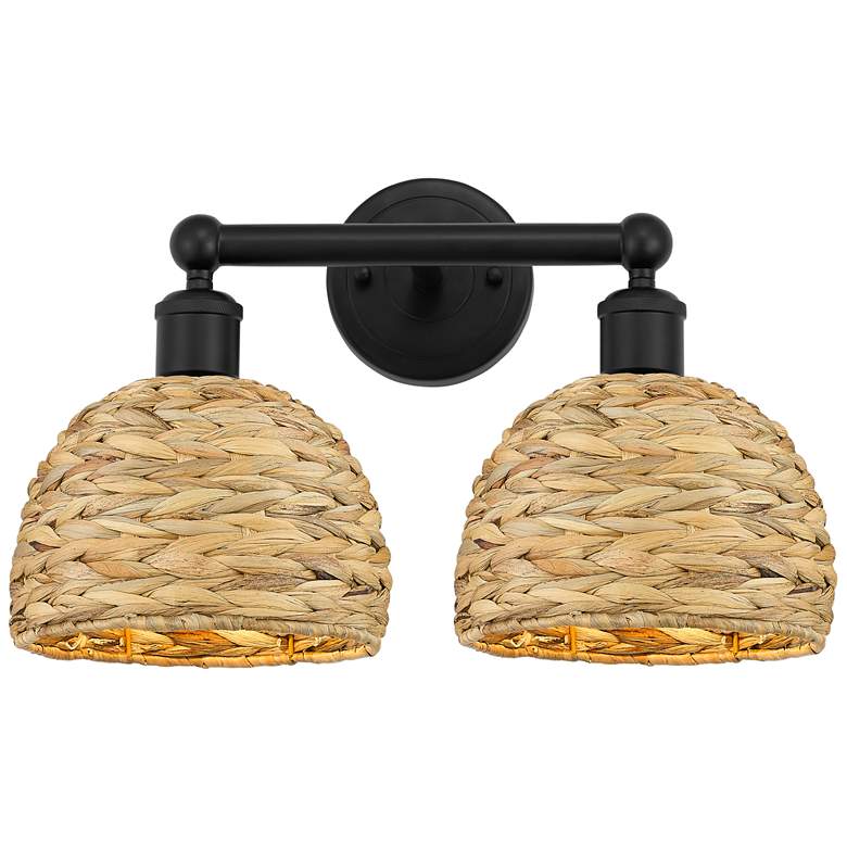 Image 1 Edison Woven Rattan 17" Wide 2 Light Matte Black Vanity Light With