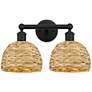 1_Edison Woven Rattan 17" Wide 2 Light Matte Black Vanity Light With
