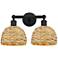 Edison Woven Rattan 17" Wide 2 Light Matte Black Vanity Light With