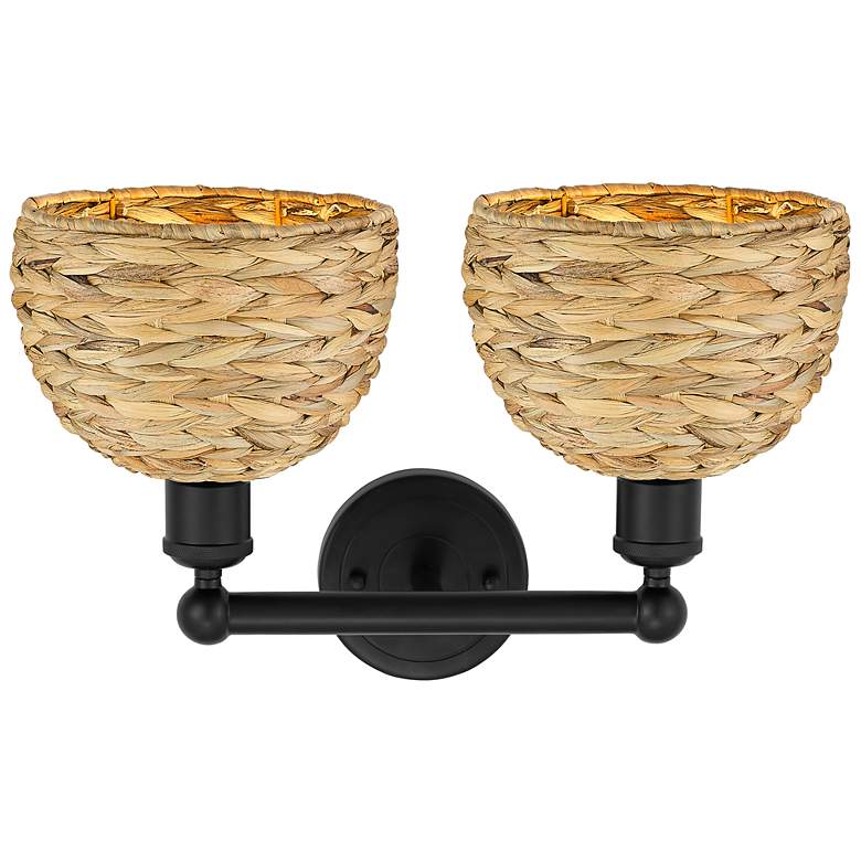Image 2 Edison Woven Rattan 17" Wide 2 Light Matte Black Vanity Light With more views