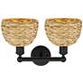2_Edison Woven Rattan 17" Wide 2 Light Matte Black Vanity Light With more views
