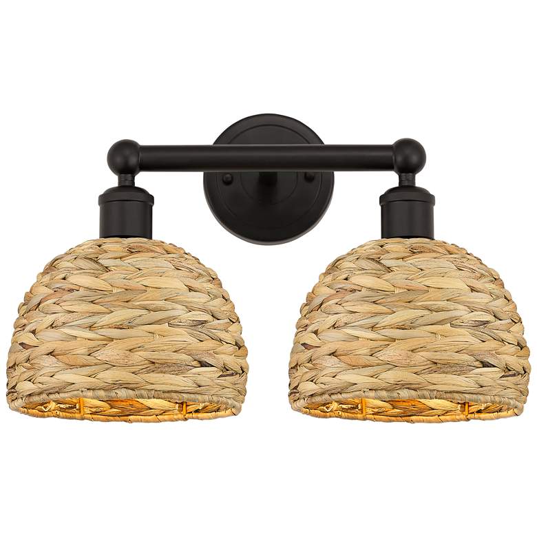 Image 1 Edison Woven Rattan 17" Wide 2 Light Oil Rubbed Bronze Vanity Light