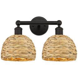 Edison Woven Rattan 17" Wide 2 Light Oil Rubbed Bronze Vanity Light