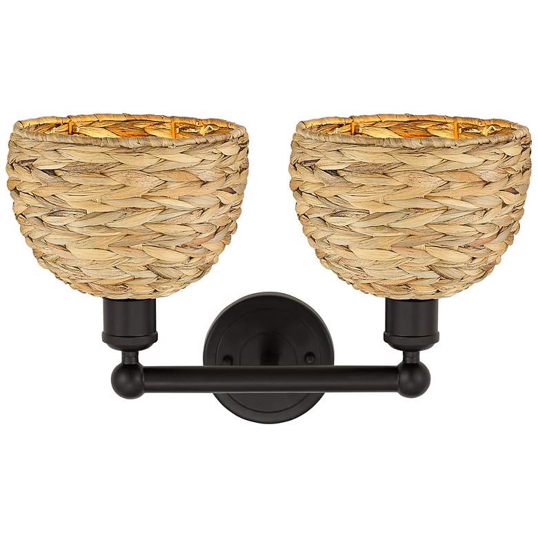 Image 2 Edison Woven Rattan 17" Wide 2 Light Oil Rubbed Bronze Vanity Light more views