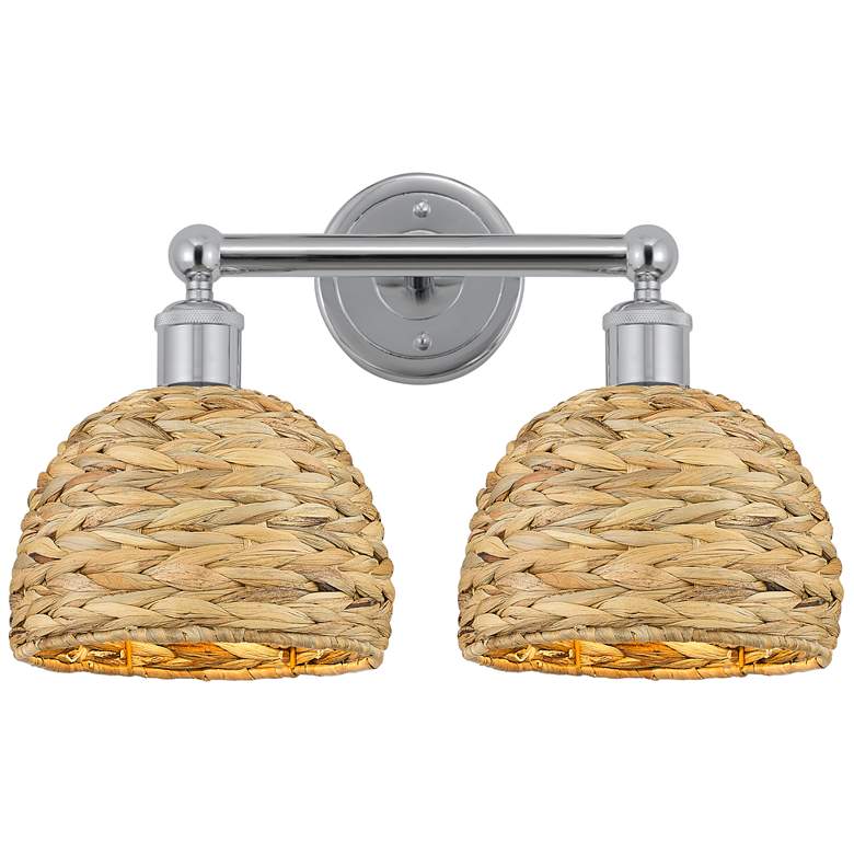 Image 1 Edison Woven Rattan 17" Wide 2 Light Polished Chrome Bath Light With