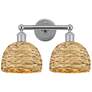1_Edison Woven Rattan 17" Wide 2 Light Polished Chrome Bath Light With