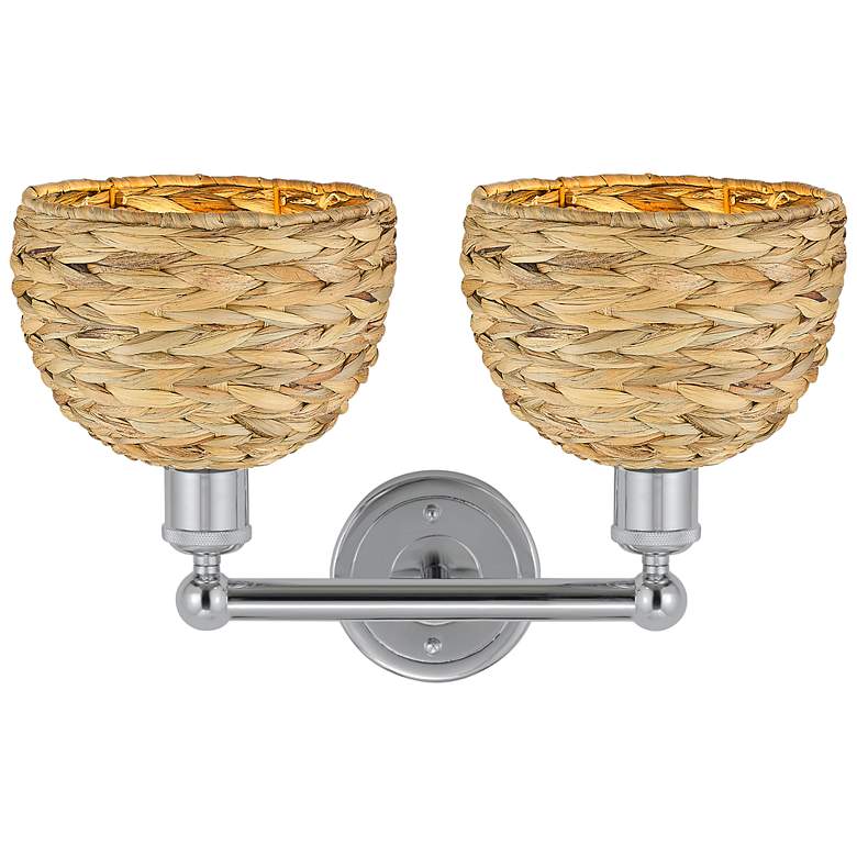 Image 2 Edison Woven Rattan 17" Wide 2 Light Polished Chrome Bath Light With more views