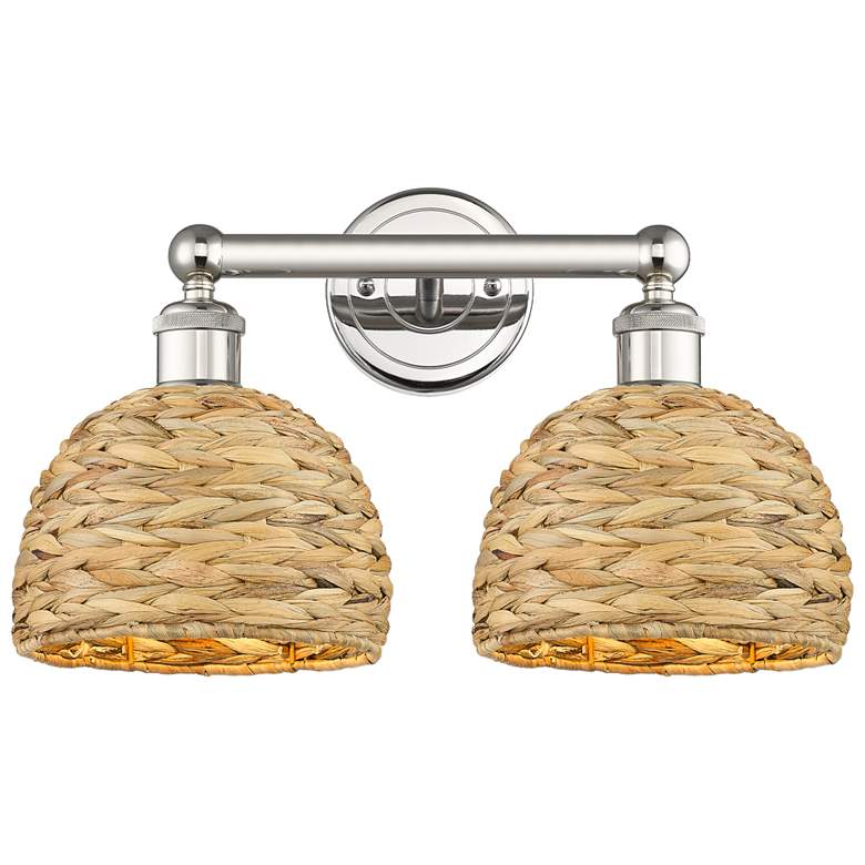 Image 1 Edison Woven Rattan 17" Wide 2 Light Polished Nickel Bath Light With
