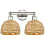 1_Edison Woven Rattan 17" Wide 2 Light Polished Nickel Bath Light With