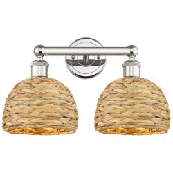 Edison Woven Rattan 17" Wide 2 Light Polished Nickel Bath Light With