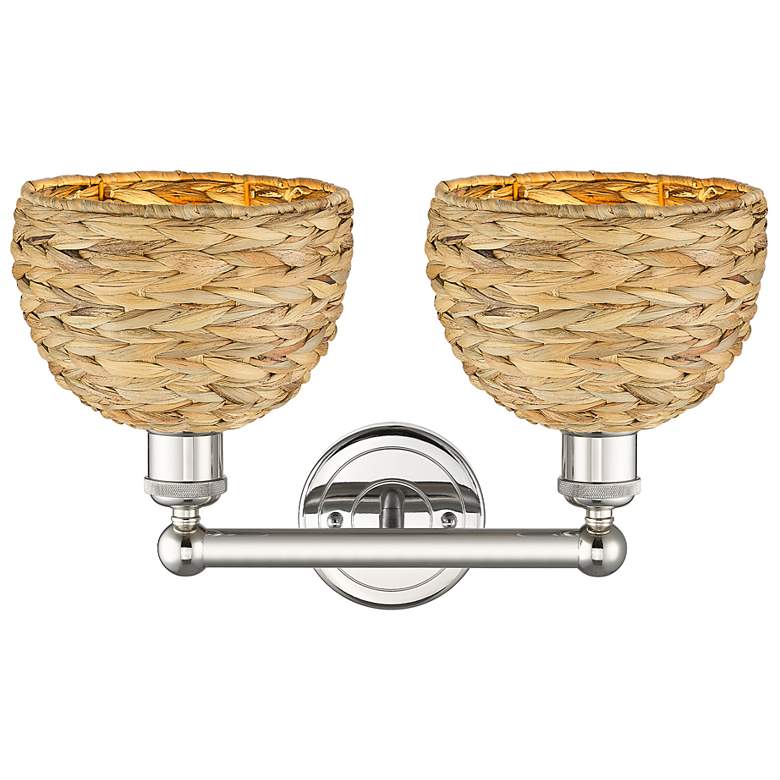 Image 2 Edison Woven Rattan 17" Wide 2 Light Polished Nickel Bath Light With more views