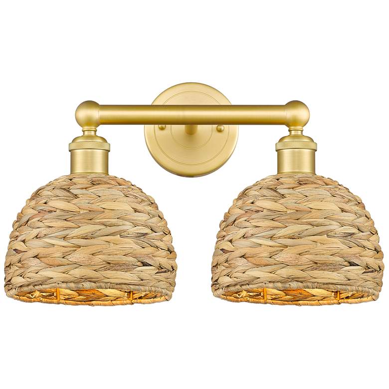 Image 1 Edison Woven Rattan 17" Wide 2 Light Satin Gold Vanity Light With