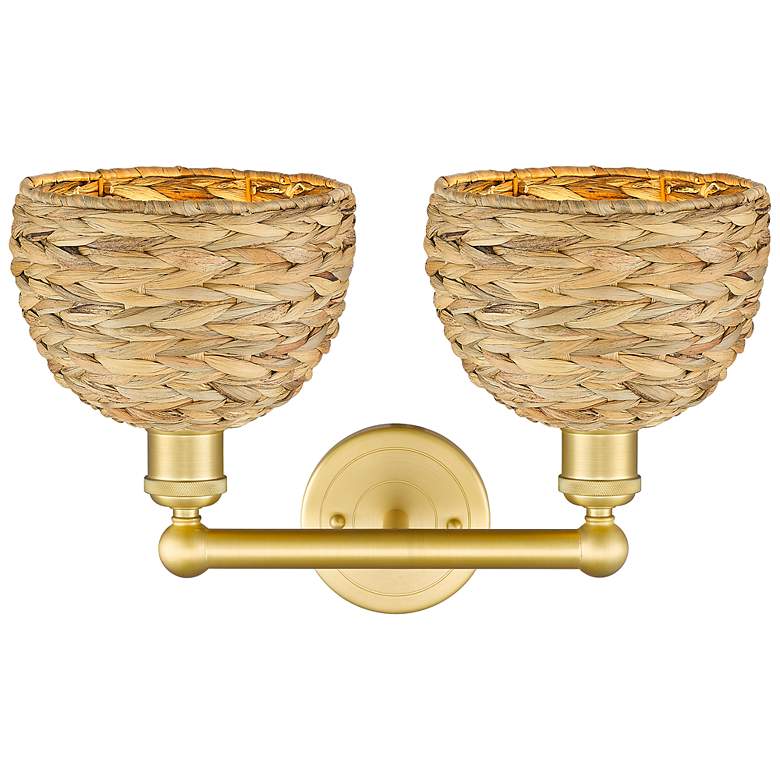 Image 2 Edison Woven Rattan 17" Wide 2 Light Satin Gold Vanity Light With more views