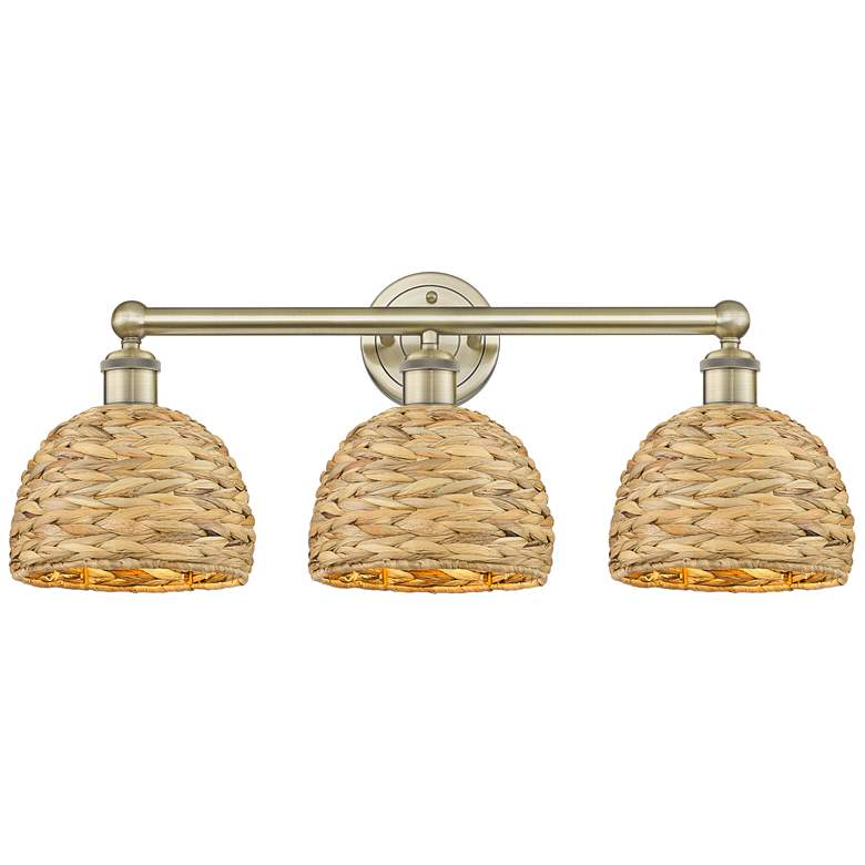 Image 1 Edison Woven Rattan 26" Wide 3 Light Antique Brass Vanity Light With